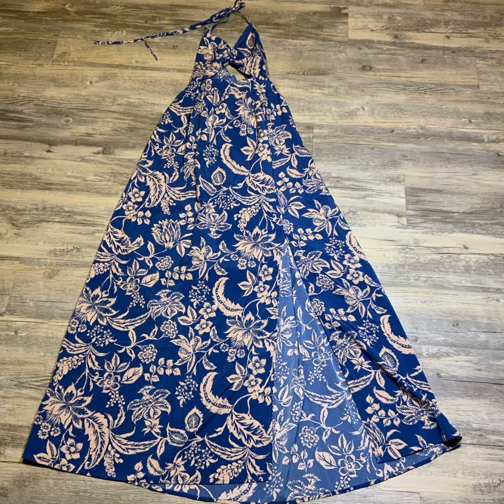 Floral Blue and Pink Midi Dress
